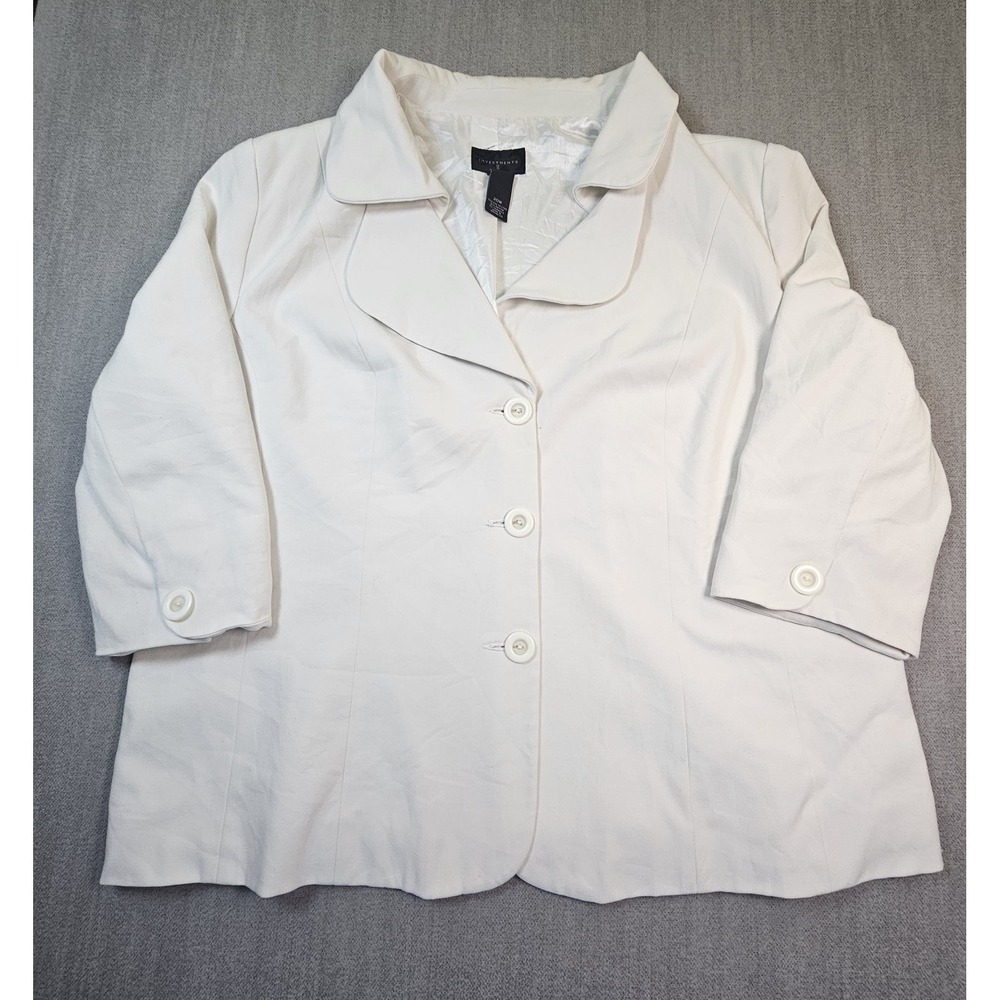 Investments II Women's White Formal Blazer 3/4 Sleeve 3 Buttons Sz 20W